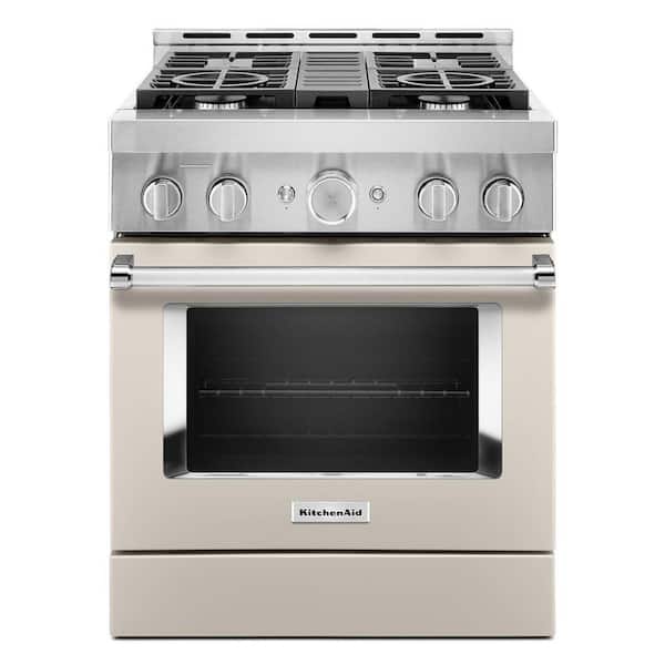 KitchenAid 30 in. 4.1 cu. ft. Smart Commercial-Style Gas Range with Self-Cleaning and True Convection in Milkshake