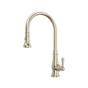 Patrizia Single Handle Pull Down Sprayer Kitchen Faucet with Secure Docking, Gooseneck in Satin Nickel