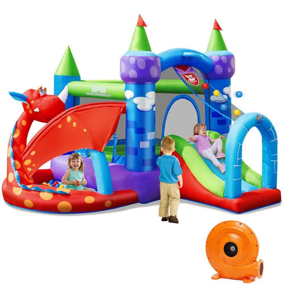 Gymax Kids Inflatable Bounce House Dragon Jumping Slide Bouncer Castle with 750-Watt Blower -  GYM04948