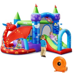Kids Inflatable Bounce House Dragon Jumping Slide Bouncer Castle with 750-Watt Blower