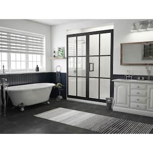 Gridscape Series 57.75 in. x 76 in. Framed Hinged Shower Door and Inline Panel in Black and Clear Glass with Handle
