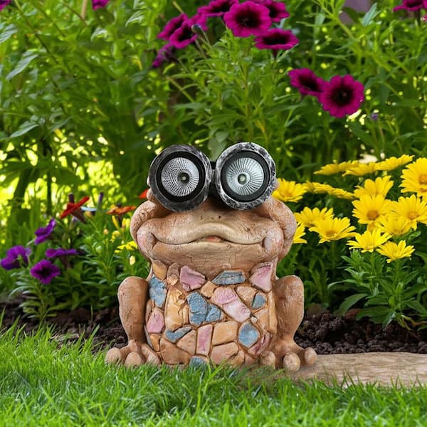 Liv & Skye Multi-Colored 12 in. x 12 in. Resin Frog with Solar