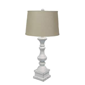 29 in. Distressed Antiqued White Beige Shade Table Lamp