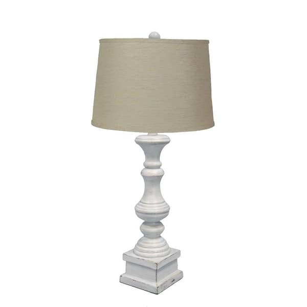 HomeRoots 29 in. Distressed Antiqued White Beige Shade Table Lamp