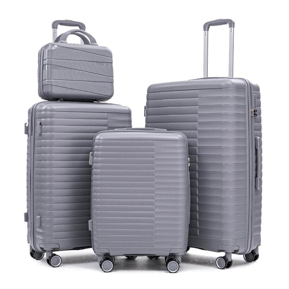 "14/20/24/28 Inch 4-Piece PP Luggage Set, Carry-On, Iron Pull Rod, Combination Lock, 14"" Cosmetic Case (Light Gray)" price history on PriceWatchPro