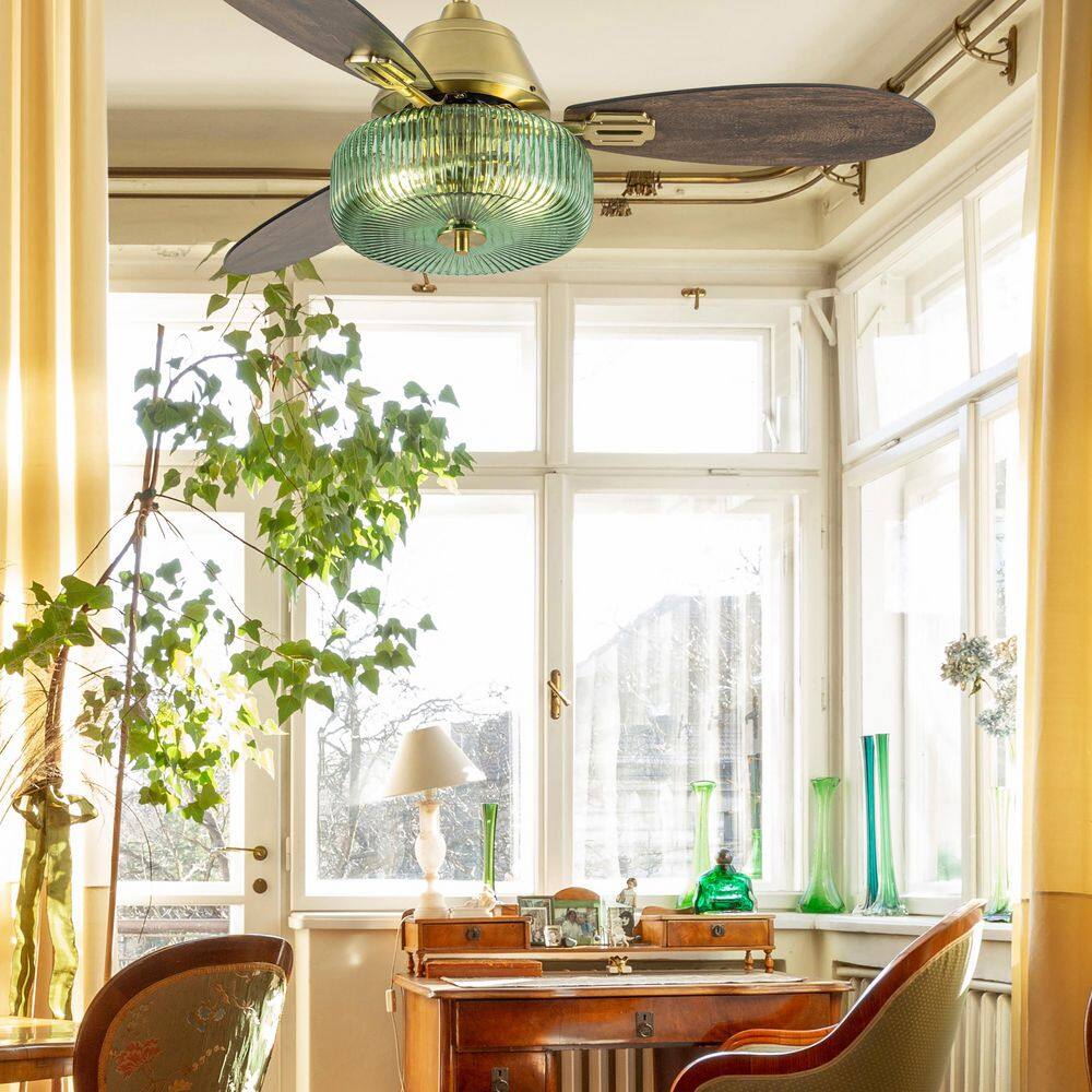 Elaine 42" Gold and Green Glass Ceiling Fan with Remote Control