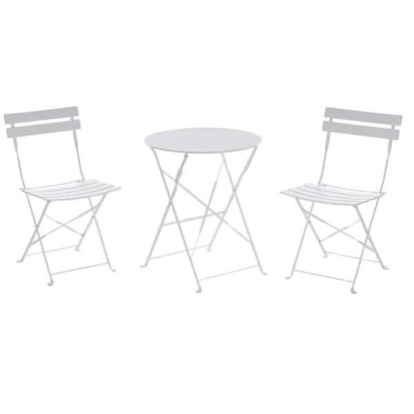 WELLFOR White 3-Piece Folding Metal Outdoor Bistro Set