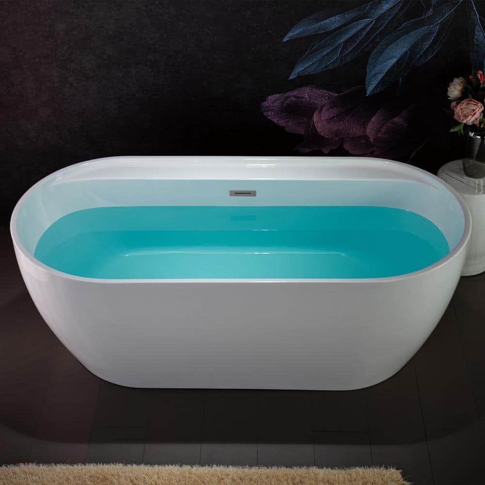 67'' White Acrylic Freestanding Soaking Bathtub with Chrome Drain