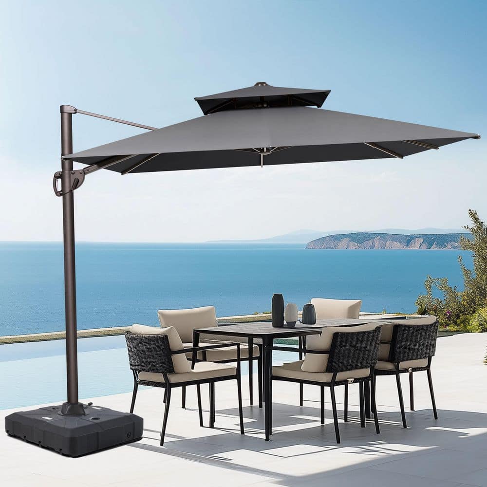 11.5 ft. x 9 ft. 2-Tier Top Aluminum 360° Rotation Rectangle Cantilever Patio Umbrella in Gray with Wheeled Base price history on PriceWatchPro