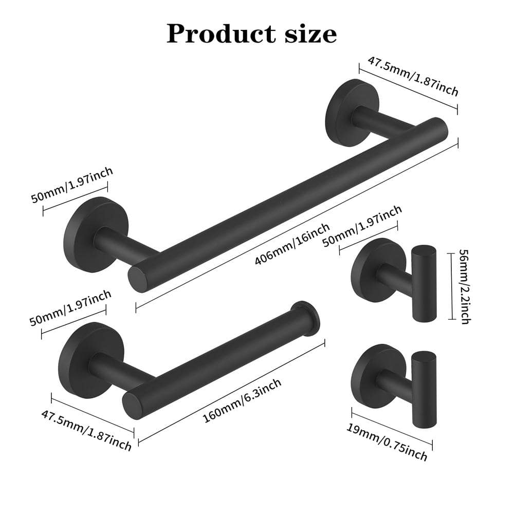 Matte Black Stainless Steel 4-Piece Bathroom Hardware Set