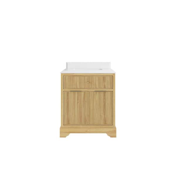 Willow Collections Austin Teak 30 in. W x 22 in. D x 36 in. H Bath Vanity in Light Teak with 1.5 in. White Quartz Top