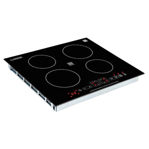 220V 24 in. 220V 4-Elements Smooth Top Surface Built-In Induction Cooktop 7400W in Black with 9-Level Power Boost