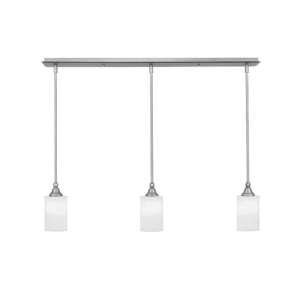 Livingston 100-Watt 3-Light Nickel Shaded Pendant Light with 4 in. White Muslin Glass Shades, No Bulbs