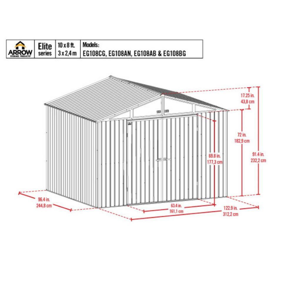 10 ft. x 8 ft. Blue Grey Galvanized Steel Storage Shed