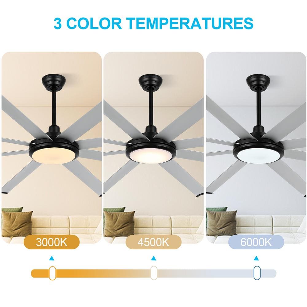 80-inch Black and Silver Aluminum Ceiling Fan with Integrated LED Light and Remote