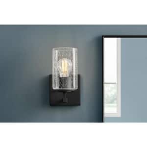 Helenwood 1-Light Matte Black Wall Sconce with Clear Seeded Glass
