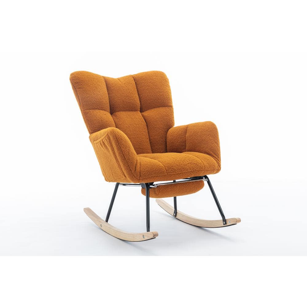 Sudzendf Orange Teddy Fabric Metal Outdoor Rocking Chair With ...