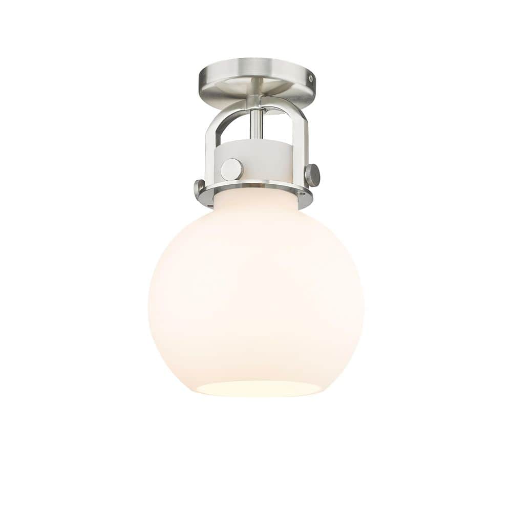 Newton Sphere 8 in. 1-Light Satin Nickel Industrial Flush Mount with Seeded Glass Shade price history on PriceWatchPro