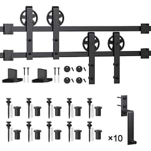 12 ft./144 in. Black Sliding Bypass Barn Door Hardware Track Kit for Double Doors with Non-Routed Floor Guide