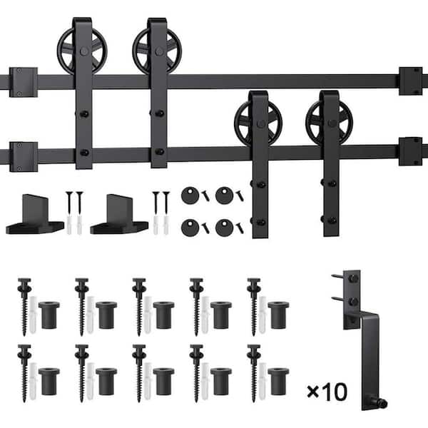 WINSOON 13 ft./156 in. Black Sliding Bypass Barn Door Hardware Track Kit for Double Doors with Non-Routed Floor Guide