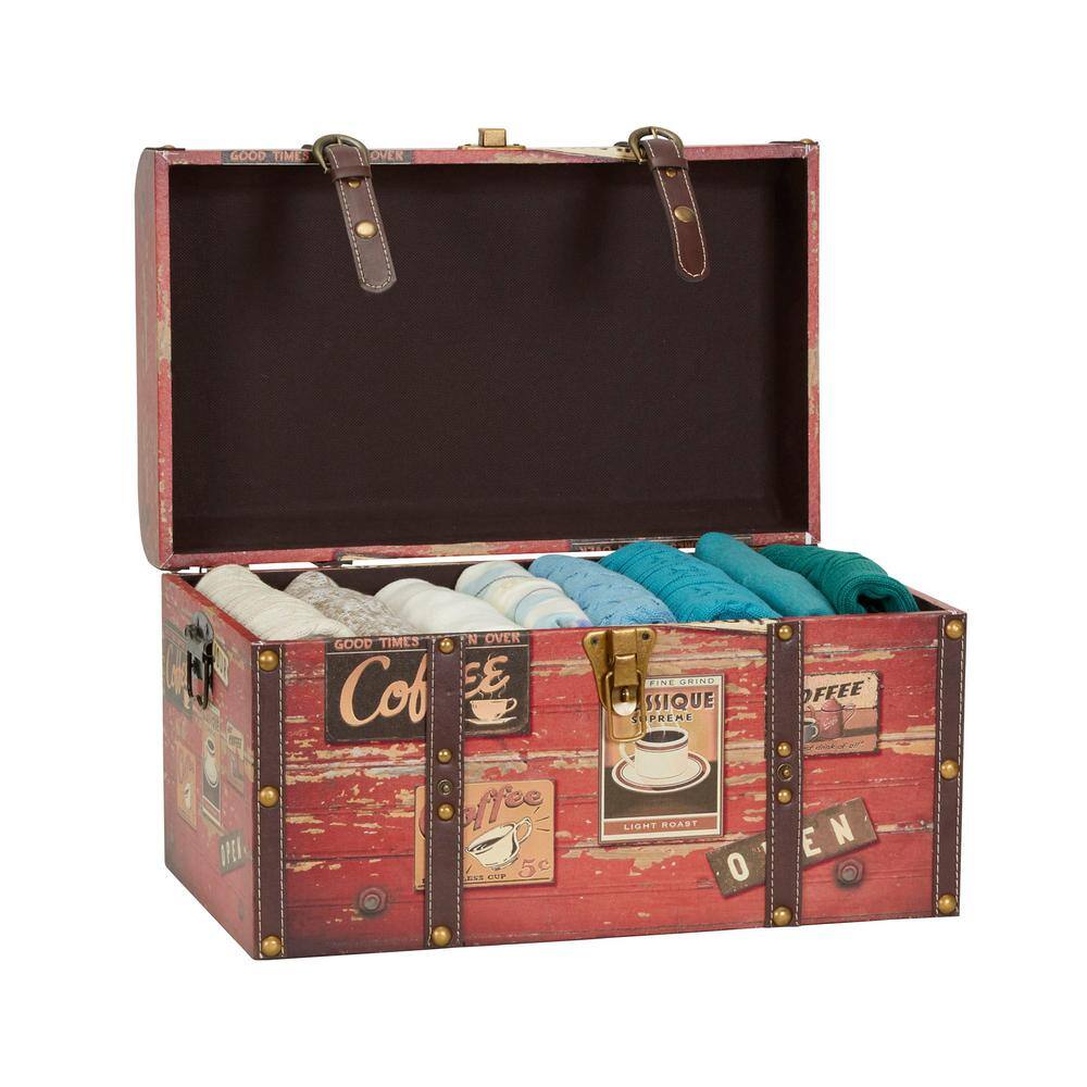 Medium Coffee Shop Decorative Storage Trunk with Leather Straps
