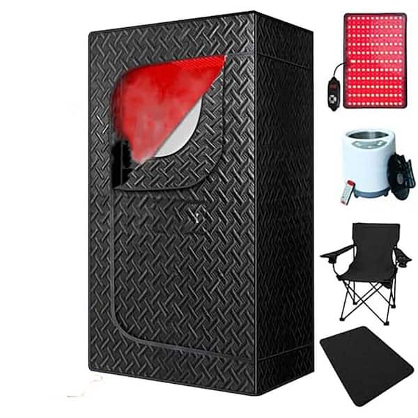 Infrared Home Sauna Single Person Indoor High-Durability Frame Infrared Sauna with Red Light Therapy Lamp Black