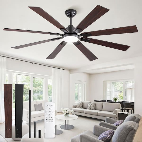 65 in. Indoor/Covered Outdoor Dimmable Industrial Black Standard Downrod Mount Ceiling Fan with Lights, Remote Control