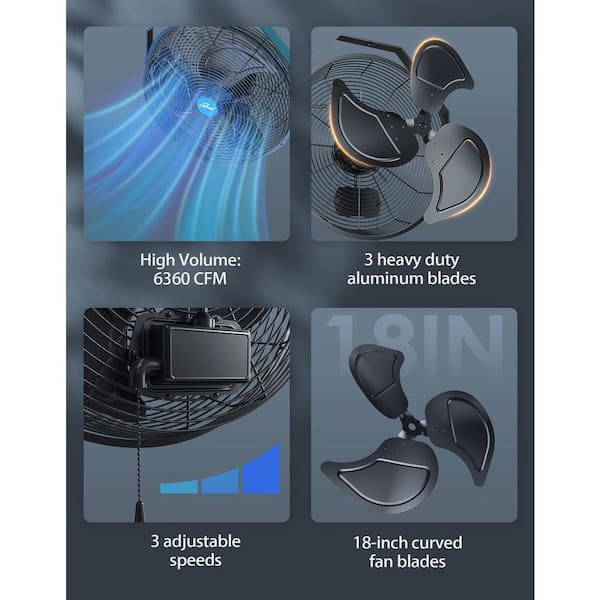 iLIVING 18 in. 3 Speed Wall Mount Outdoor Waterproof Fan ILG8E18