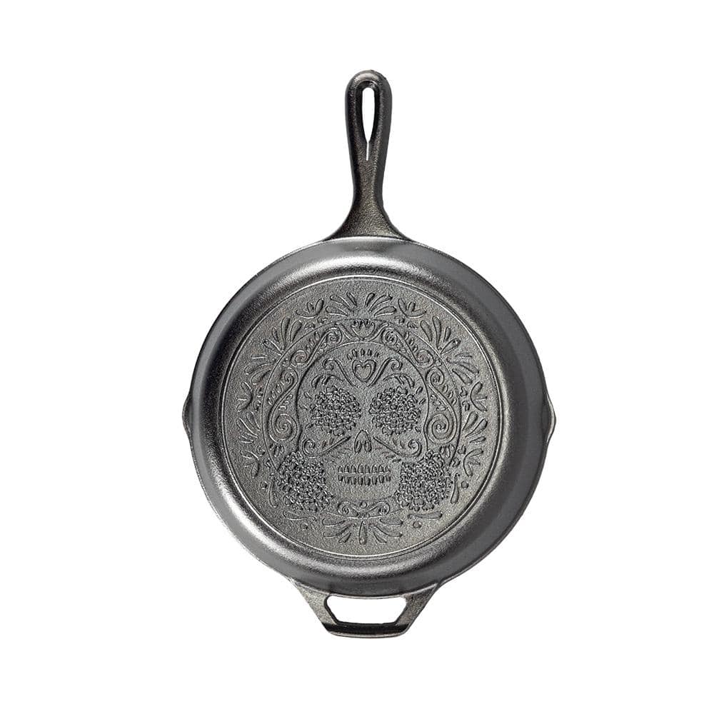 Lodge 10.25 in. Cast Iron Skillet with Sugar Skull Design in Black