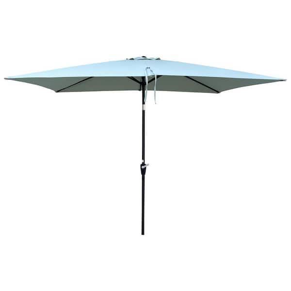Zeus & Ruta 6 ft. x 9 ft. Patio Umbrella Outdoor Waterproof Market Umbrella with Crank and Push Button in Frosty Green