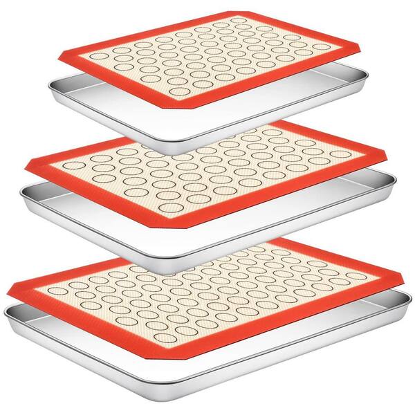 Baking Sheet with Silicone Baking Mat Set, 12 in. Stainless Steel Cookie Sheets for Oven Making Cookies