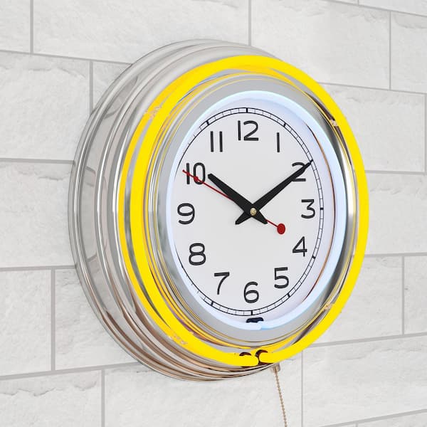 Trademark 3 in. x 14 in. Yellow Double Ring Neon Clock