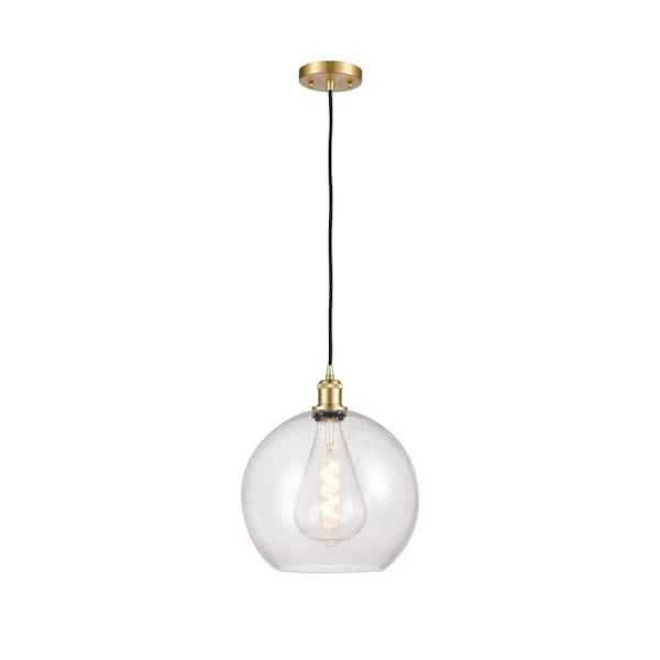Innovations Athens 60-Watt 1 Light Satin Gold Shaded Mini Pendant Light with Seeded glass Seeded Glass Shade