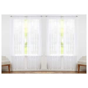 Solid White 55 in. W x 84 in. L Rod Pocket Sheer Window Curtain Panel (Set of 4)