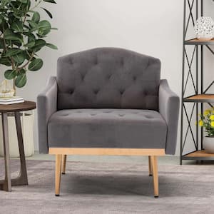 31 in. Wide Gray 2-Seat Square Arm Velvet Mid-Century Modern Straight Sofa
