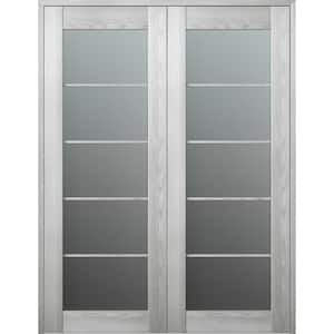 Vona 5 Lite 36 in.x 96 in. Both Active Frosted Glass Ribeira Ash Wood Composite Double Prehung French Door
