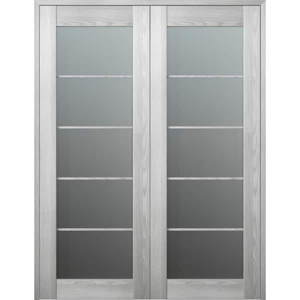 Belldinni Vona 5 Lite 48 in.x 84 in. Both Active Frosted Glass Ribeira Ash Wood Composite Double Prehung French Door