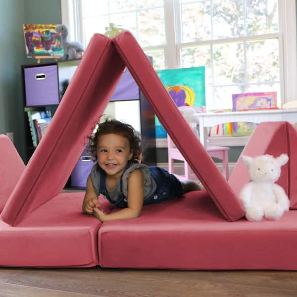 Girls Boys Modular Sofa and Play Couch Set with 2 Folding Mats and
