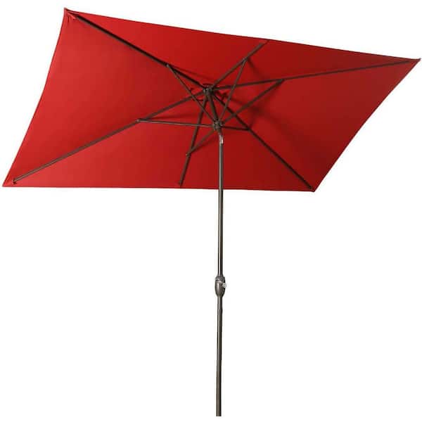 Tenleaf 10 ft. x 6.5 ft. Rectangular Market Patio Umbrella with Tilt, Crank and 6 Sturdy Ribs in Red