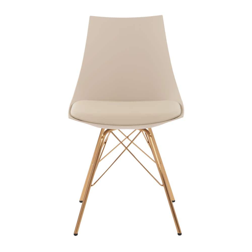 Chic Beige Faux Leather Side Chair with Gold Metal Base