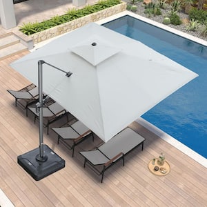9 ft. x 12 ft. Sunbrella Double Top Aluminum 360° Rotation Cantilever Patio Umbrella in Canvas Natural, with Base