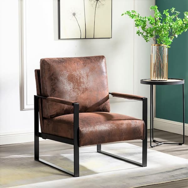 Brown 25.4 in. Fabric Upholstered Accent Chair, Arm Chair with Durable Square Metal Frame