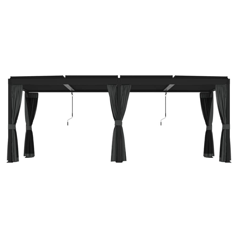 10 ft. W x 20 ft. D Black Galvanized Steel Pergola with Louvered Roof, Curtain, and Protective Netting price history on PriceWatchPro