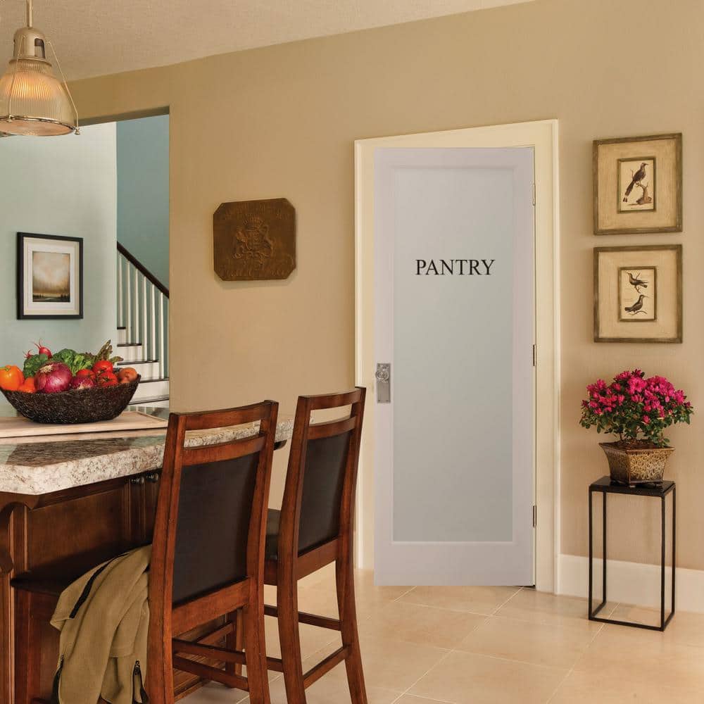 Left-Handed Primed MDF Prehung Door with Frosted Glass