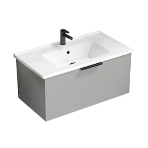 Bodrum 33.46 in. W x 17.72 in. D x 16.14 in . H Wall Mounted Bath Vanity in Grey Mist with Vanity Top Basin in White