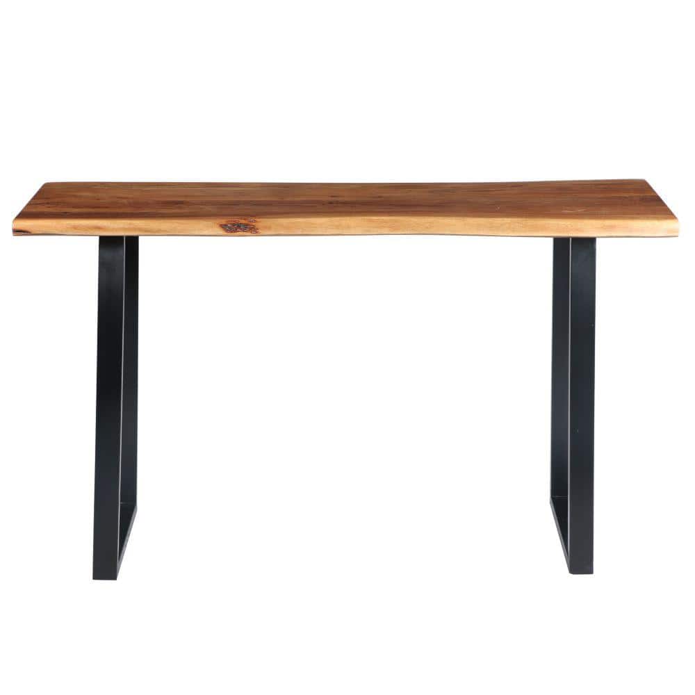 Industrial Black Acacia Wood Live Edge Desk with Metal Legs