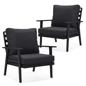 Walbrooke Modern Black Aluminum Outdoor Arm Chair w/ Powder Coated Frame and Removable Cushions in. Charcoal (Set of 2)