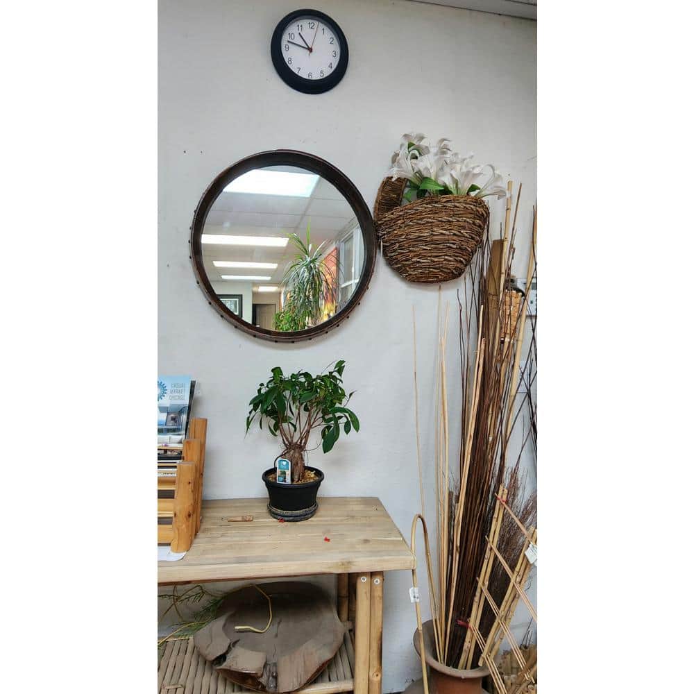 Rustic Brown Wood Framed Decorative Medium Mirror