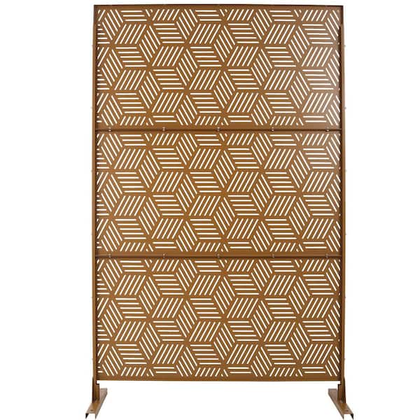Sudzendf Outdoor and Indoor Freestanding Decorative Privacy Screen Metal Privacy Screen, Fence Panels in Brown