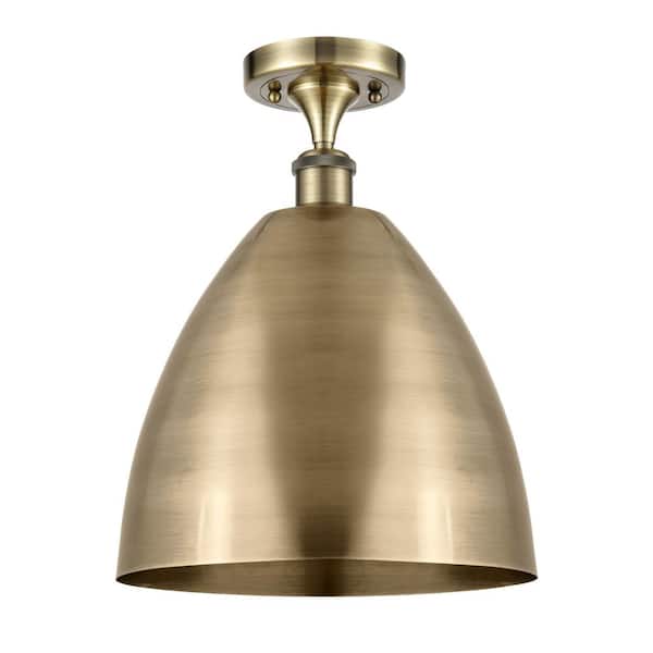 Metal Bristol 12 in. 1-Light Antique Brass Industrial Semi-Flush Mount